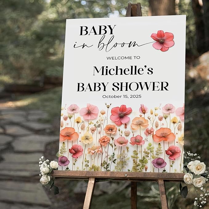 Baby Shower Welcome Sign, Personalized Girl Showers Welcome Sign For Outdoor, Girl Shower Signs Floral, Baby In Bloom Decoration