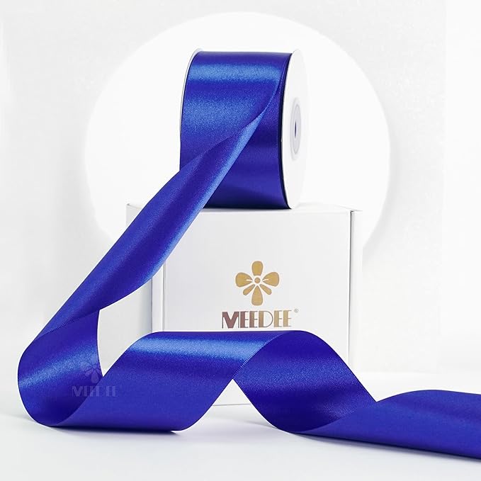 MEEDEE Royal Satin Ribbon 2 Inch Royal Blue Ribbon Lux Double Faced Ribbons by 25 Yards Silk Ribbons for Gift Wrapping, Crafts, Satin Weddings, Flower Bouquet, Holiday Decorating