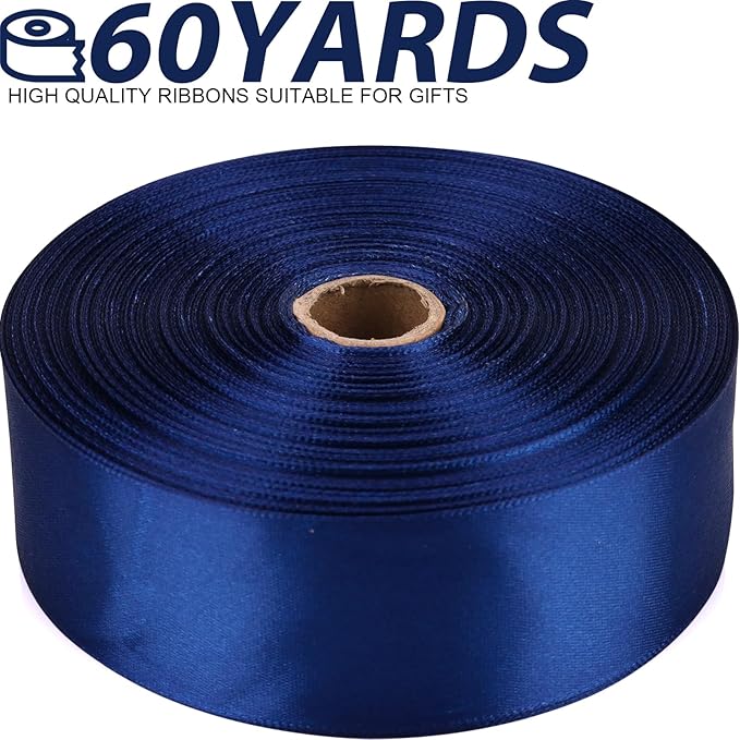 1-1/2 Inch 60 Yards Deep Blue Solid Satin Ribbon for Gift Wrapping,Craft Floral Bouquets,Wedding Party,Timeless Flower,Decoration Floral Hair,Balloons