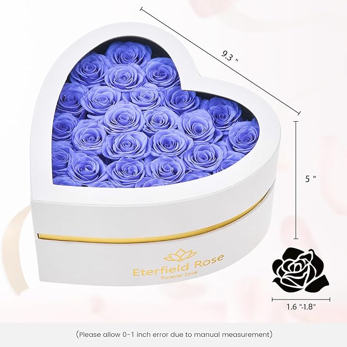 Eterfield Forever Flowers in Heart Shape Box, Preserved Roses That Last Over a Year Preserved Flowers Birthday Gift for Her Mom Women Anniversary Valentine's Day Mother's Day (27 Roses, Light Purple)