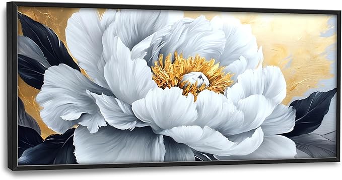 Flower Large Wall Art Framed Gold Wall Decor for Living Room Abstract Floral Pictures Oversized Canvas Print Painting Modern Extra Large Framed Artwork for Bedroom Office Home Decor 60"x30"