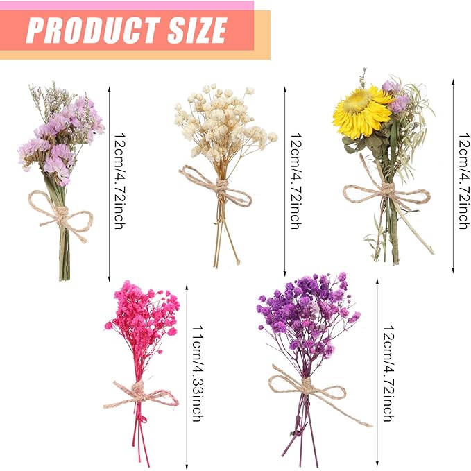 10 Pack Mini Dried Babys Breath Flowers Bouquet Natural Gypsophila Dried Flower with Stem Dried Embossing Flower Bundles Artificial Flowers Dried Floral Arrangement for Resin, Vase, DIY, Photo Prop