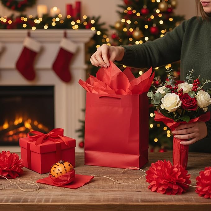 Qilery 500 Sheets Christmas Red Tissue Paper Bulk for Gift Bags 20 x 30 Inch Acid Free Wrapping Paper Sheets for Christmas Decoration DIY Crafts, Packing Supplies for Moving, Wedding Party