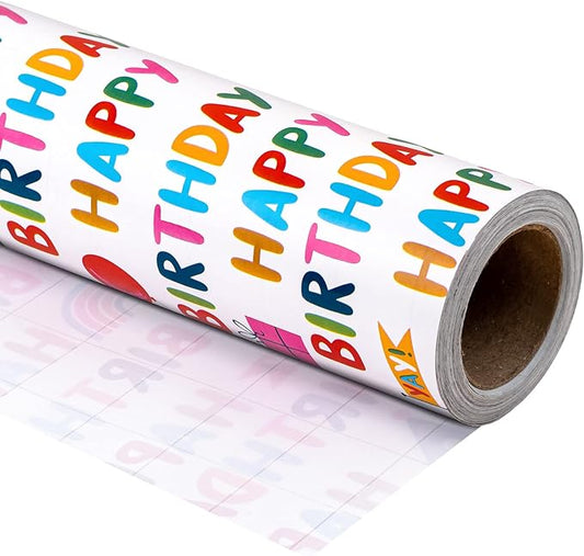 WRAPAHOLIC 30 Inch Birthday Wrapping Paper Roll - Happy Birthday Wrapping Paper for Holiday, Party, Baby Shower - 30 Inch x 33 Feet