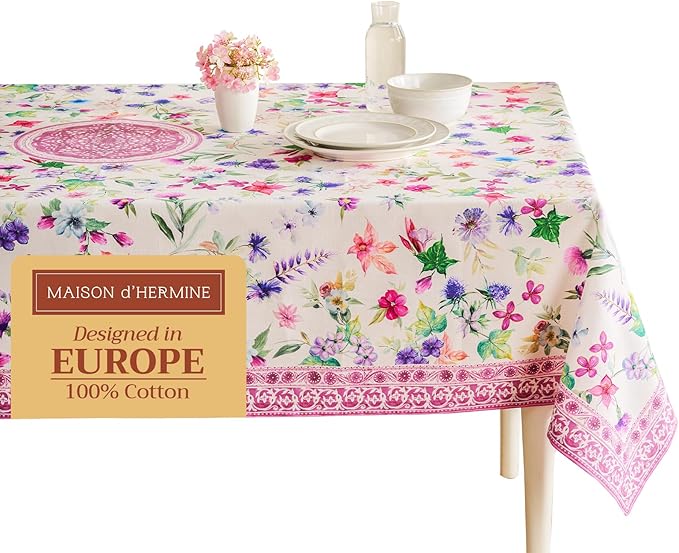 Maison d' Hermine Table Cloth Square Table 100% Cotton 54 x 54 Inches Tablecloth Reusable Decorative Everyday Use for Dining Room, Farmhouse, Home, Party, Festive & Wedding Spring Summer - Chardon