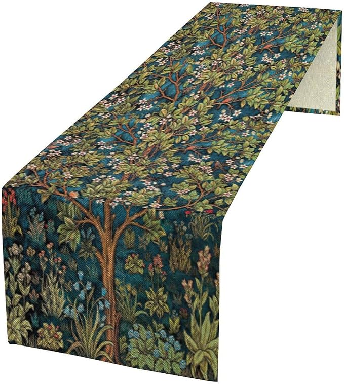 William Morris Floral Table Runner, Vintage Green Botanical Printed Table Runner for Home Kitchen Dining Table Decoration,13x60 Inch