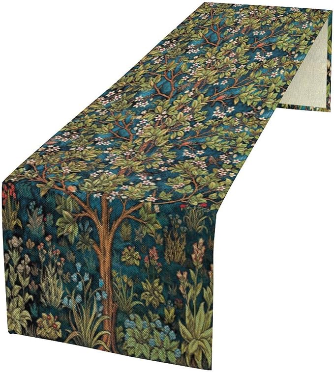 William Morris Floral Table Runner, Vintage Green Botanical Printed Table Runner for Home Kitchen Dining Table Decoration,13x120 Inch