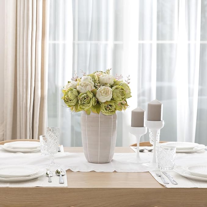 Mkono Peonies Artificial Flowers, 2 Packs 13 Stems Faux Peony Flowers Real Touch Fake Silk Bouquet for Arrangements Dining Table Centerpieces for Kitchen Bridal Wedding Party (2, New Green)
