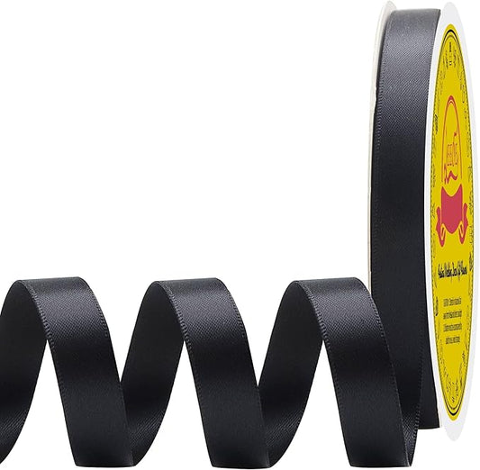 Double Face Black Satin Ribbon 1/2 inch X 50 Yards Polyester Black Ribbon for Gift Wrapping Very Suitable for Weddings Party Invitation Decorations and More