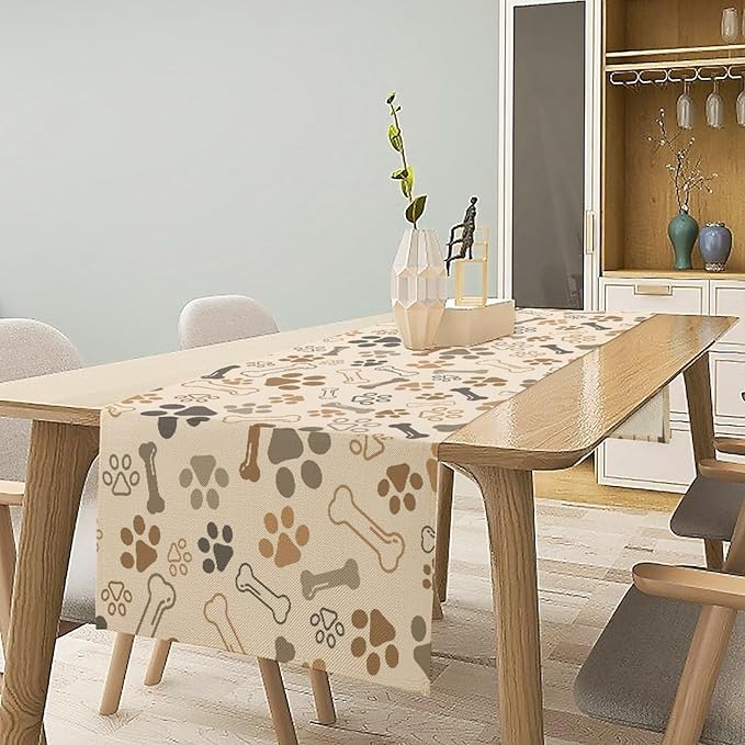 Dog Paw Table Runner,Kids Teens Cute Pet Animal Footprint Theme Pattern Print Tablecloth Burlap for Hotel Indoors Outdoor Dining Room Kitchen Home Decor,W13X L70 in