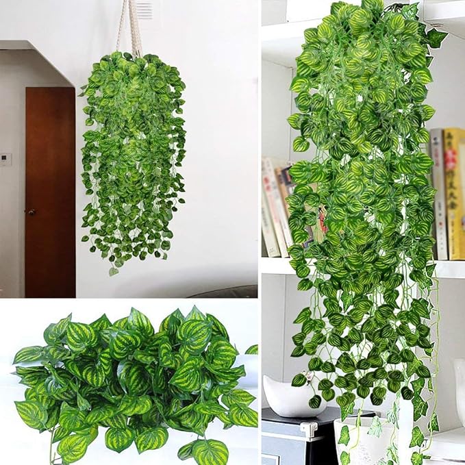 168 feet Artificial Vines Greenery Garland Fake Hanging Leaves Faux Foliage Plants for Wedding Party Garden Home Kitchen Office Wall Decorations (Watermelon/24 Strands)