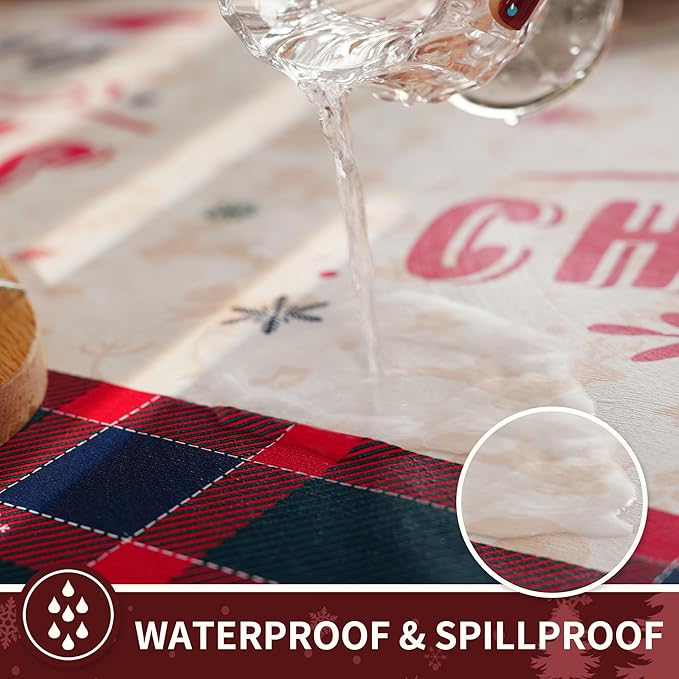 Christmas Rectangle Table Cloth,100% Waterproof Tablecloth,Christmas Decorations for Home, Vinyl Tablecloth Plastic Table Cover for Party，Picnic,Dining,Outdoor 54" x 84",Crimson Checked