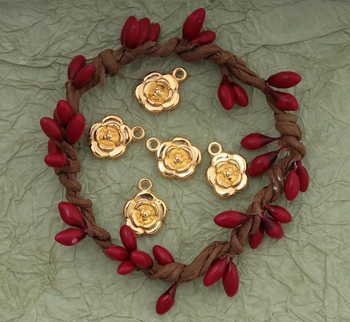30 Pcs Rose Charms Vintage 1.6 X 1.2 X 0.4 CM Chic Flower Pendants for DIY Jewelry Making Kits Necklace Bracelets Earring Keychain Accessories