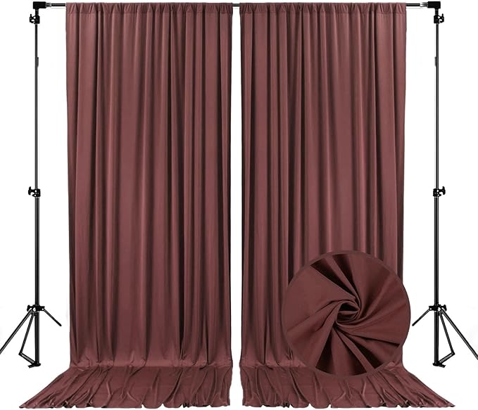 10 x 10 Feet Red Brown Backdrop Curtain for Partie, Background Curtains for Photoshoot, Birthday, Wedding, Halloween, Thanksgiving, Christmas, New Year Party Decorations 5Ft x 10Ft, 2 Panels