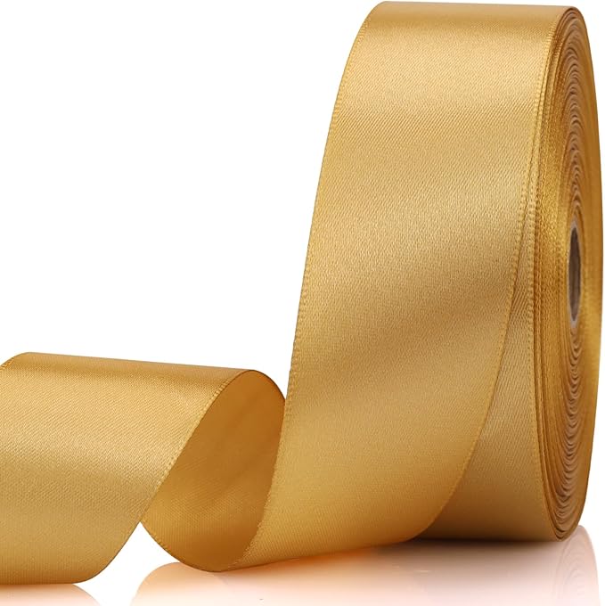 1-1/2 Inch 60 Yards Champagne Gold Solid Satin Ribbon for Gift Wrapping,Craft Floral Bouquets,Wedding Party,Timeless Flower,Decoration Floral Hair,Balloons
