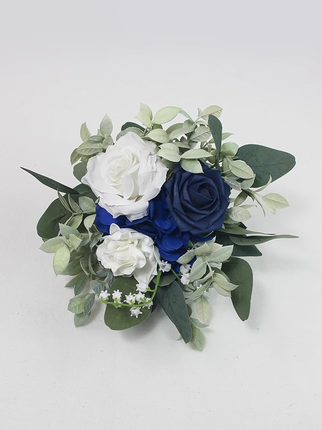 Rinlong Navy Blue Bridesmaids Bridal Bouquet Artificial Wedding Bouquets for Bride Bridesmaid Silk Bouquet for Wedding Prom Homecoming 7.5 Inches