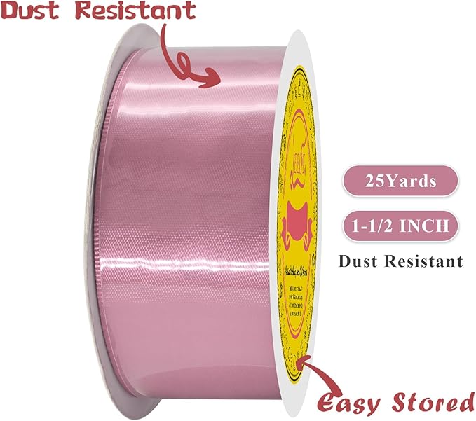 Double Face Rose Mauve Satin Ribbon 1-1/2 inch X 25 Yards Polyester Rose Mauve Ribbon for Gift Wrapping Very Suitable for Weddings Party Hair Bow Invitation Decorations and More