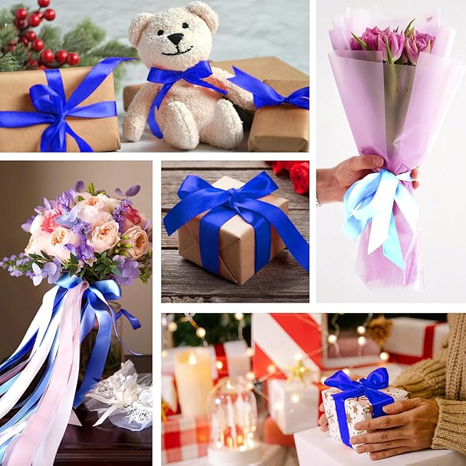 Blue Satin Ribbon 1-1/2 Inch x 2 Rolls Blue Wide Satin Fabric Ribbon for Gift Packaging, Christmas, Wedding, Flower Bouquet, Holiday Party, Invitation