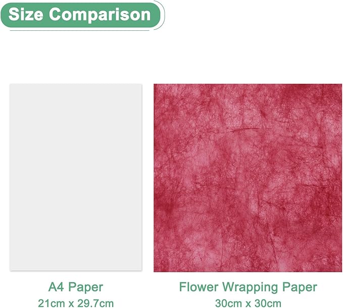 M METERXITY 114-Sheet Korean Cotton Wrapping Flower Paper, 11.8 Inch/ 30cm Waterproof Floral Wrapping Cotton Paper for Bouquets/Gift Packaging [Red]