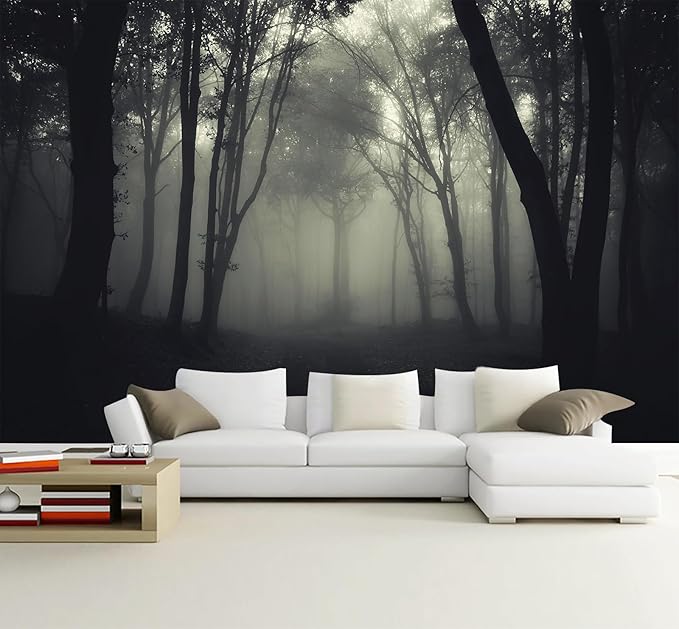 WFBHUA-Dark Forest Wallpaper Peel and Stick Foggy Woods Landscape Self Adhesive Wall Mural for Living Room Bedroom 157“x108