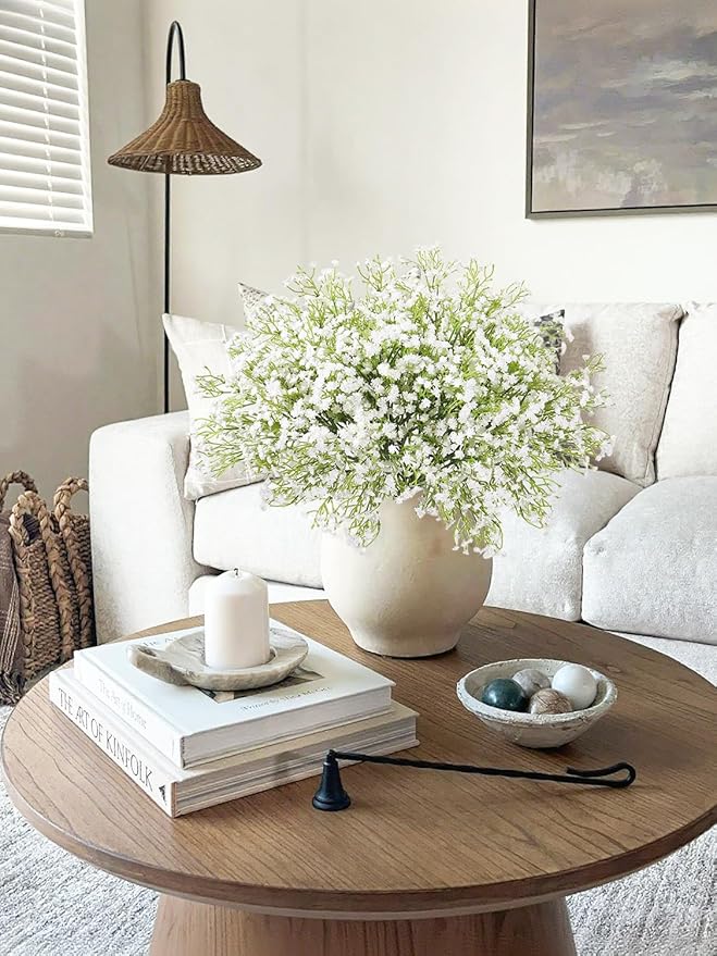 DEEMEI 21 PCS Babys Breath Artificial Flowers Fake Babys Breath Flowers Artificial Bulk White Gypsophila Bouquets Real Touch Faux Flowers for Wedding Floral Arrangement Party Home Decoration