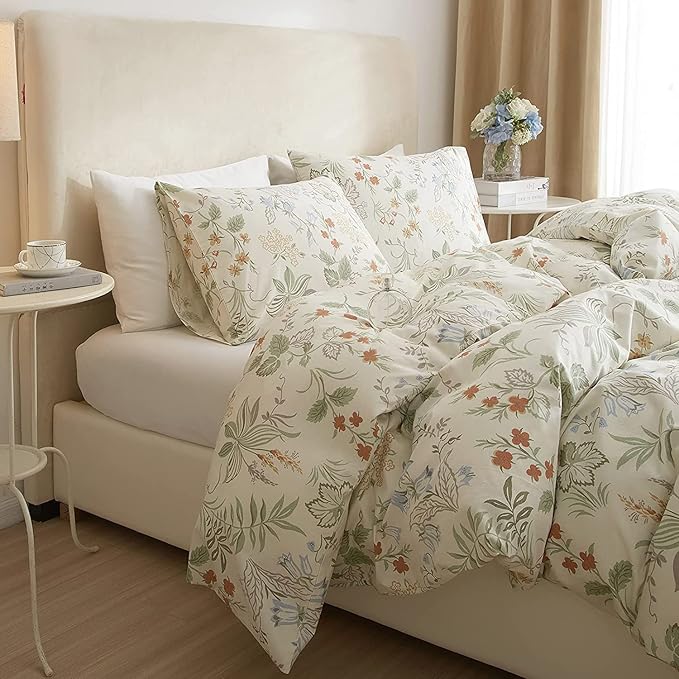 HighBuy Garden Floral Duvet Cover Twin Size Cotton Bedding Comforter Cover Set with Zipper Ties,Paisley Jacquard Floral Hotel Quality,1 Duvet Covers and 2 Pillowcases,Twin Bed Set