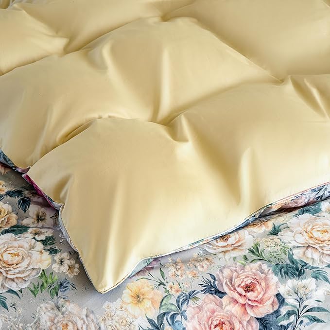 Blue Floral Duvet Cover Set 100% Percale Cotton King Size Shabby Vintage Chic Penoy Patterned Comforter Covers with Zipper，Soft & Breathable French Country Bedding 3Pcs-Not Comforter