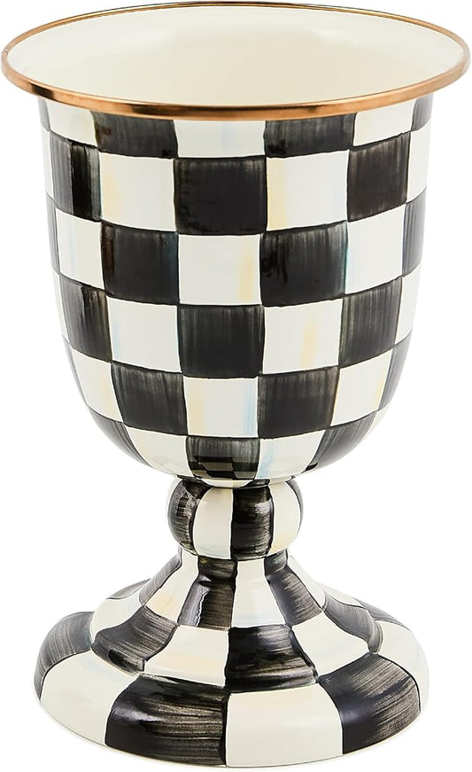 MACKENZIE-CHILDS Pedestal Vase, Decorative Centerpiece and Flower Holder, Black-and-White Courtly Check
