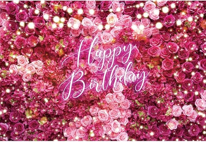 Rose Flower Happy Birthday Backdrop 10x8ft Shining Glitter Romantic Floral Women Girls Birthday Photography Background Baby Shower Party Decorations