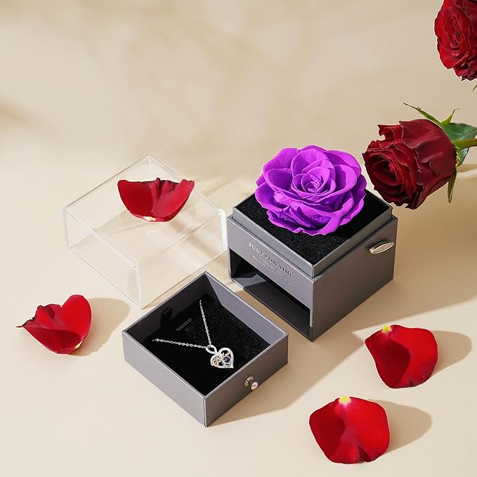 ADDWel Rose Gifts for Grandma Birthday, Unique Preserved Rose Music Box with Silver Grandma Necklace Gift for Grandmother Abuela Nana Gifts from Grandkids, Cute Bday for Grandmas