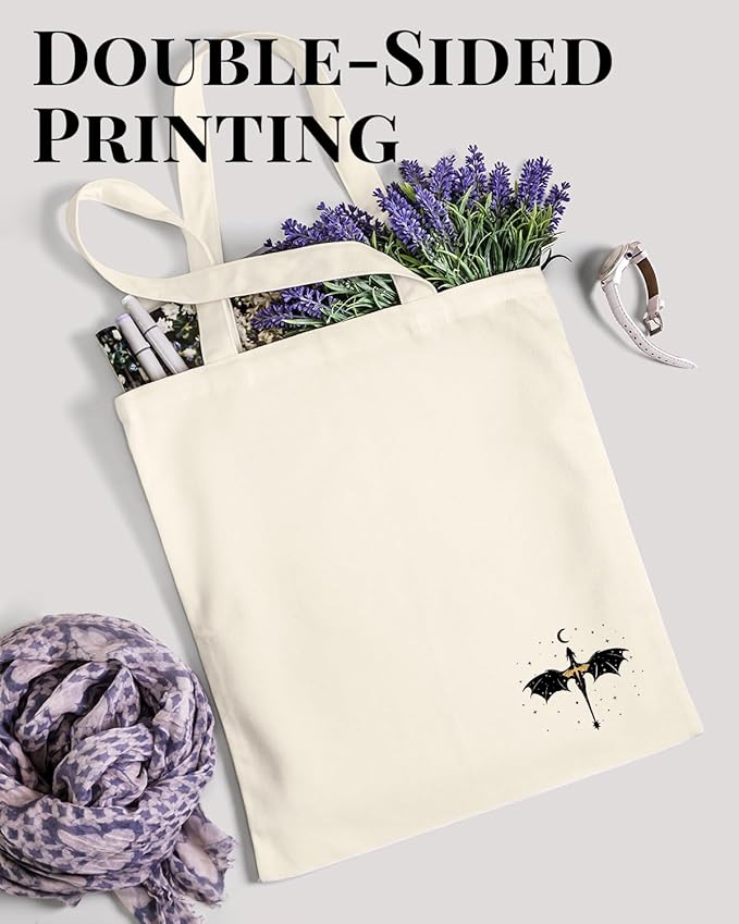 AUSVKAI Canvas Tote Bag Aesthetic for Women, Fourth Wing Reusable Grocery Bag 4th Wing Cotton Bags for Shopping Beach Trendy Retirement Gifts