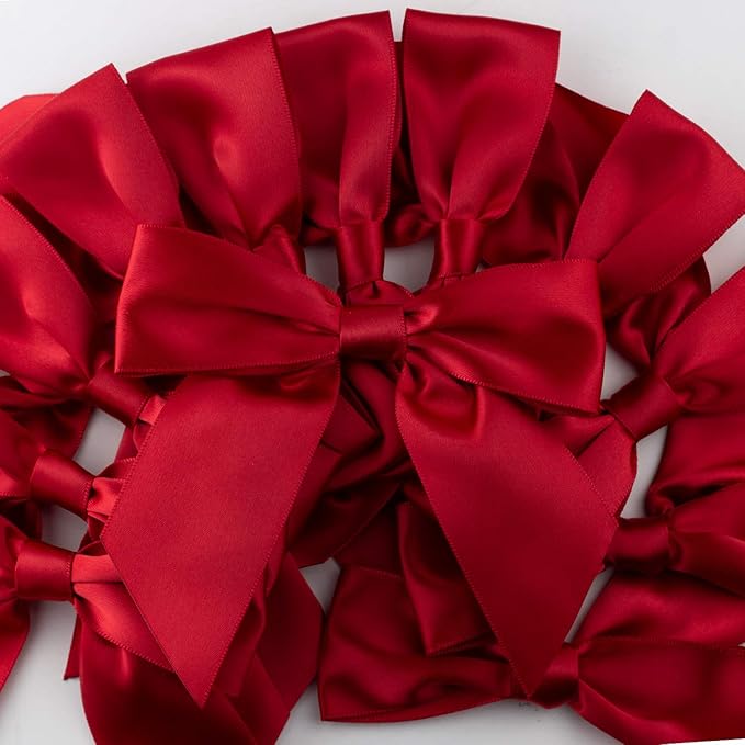 7Rainbows 20pcs Boutique 4.5" Red Satin Ribbon Bows for Craft Sewing Scrapbooking Wedding and Gift Wrapping