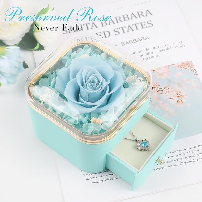 Beferr Christmas Day Rose Gifts for Mom Women Birthday Gifts Preserved Real Rose with Necklace Eternal Roses Forever Flowers for Delivery Prime Thanksgiving Flower Gifts for Grandma Wife Daughter Sister