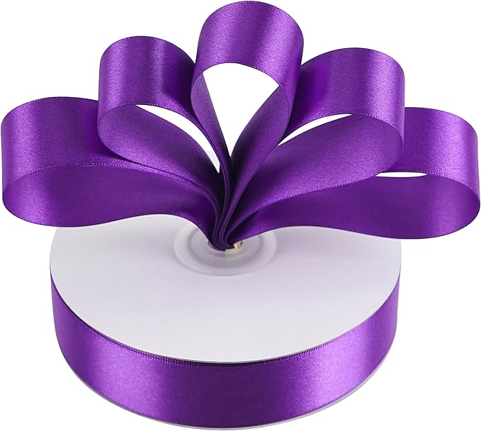 MEEDEE Purple Ribbon 1 Inch Purple Satin Ribbon Lux Double Faced Satin Ribbons by 50 Yards Polyester Wrapping Ribbons for Crafts, Weddings, Flower Bouquet, Holiday Decorating