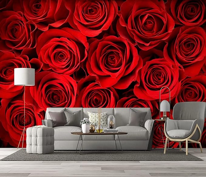 red Rose Floral Wallpaper Bedroom Botanical Flowers murals Aesthetic Room Decor Living Room tv Background Large Wall Mural - 137"x96" Not Peel and Stick