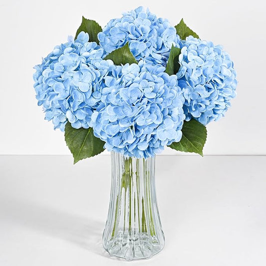 6 Pcs Blue Hydrangea Artificial Flowers, Latex Real Touch Hydrangea Flowers, 19.6'' Full Faux Hydrangea Flowers Fake Flowers for Home Decor Party Wedding Centerpiece Bouquet Floral Arrangements