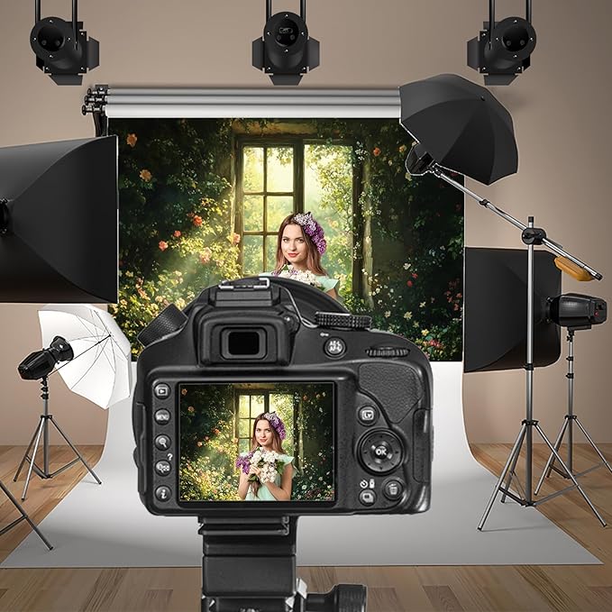 Baocicco 10x8ft Spring Window Photography Backdrops Sunshine Oil Painting Flowers Background Cloth for Marriage Valentines Mothers Day Engagement Party Decoration Photo Props Background Supplies