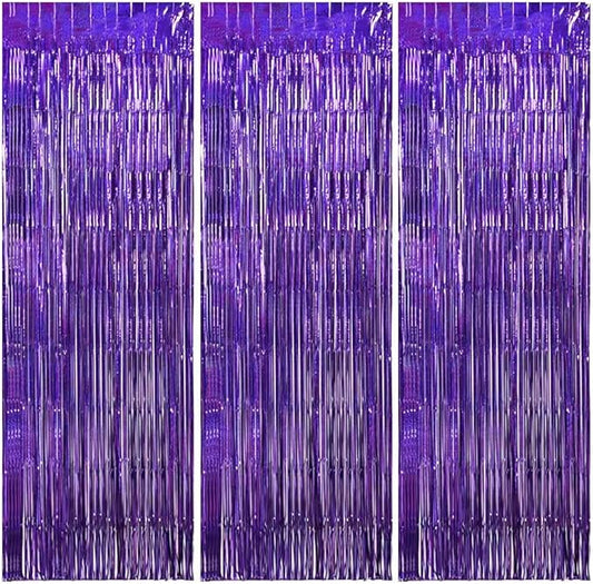 TONIFUL 3Pcs Laser Purple Door Streamers,Laser Purple Photo Booth Backdrop Metallic Streamers Foil Fringe Curtains for Halloween,Birthday,Christmas,New Year,Bachelorette,Grad Party(9.9ft x 6.6ft)