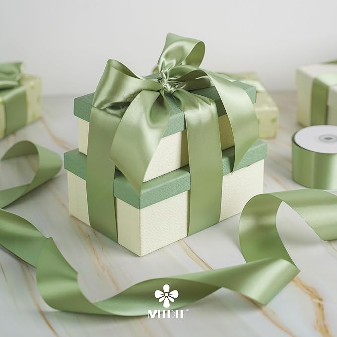 MEEDEE Spring Moss Satin Ribbon 2 Inch Spring Green Ribbon Lux Double Faced Ribbons by 25 Yards Silk Satin Ribbons for Gift Wrapping, Weddings, Flower Bouquet, Holiday Decorating