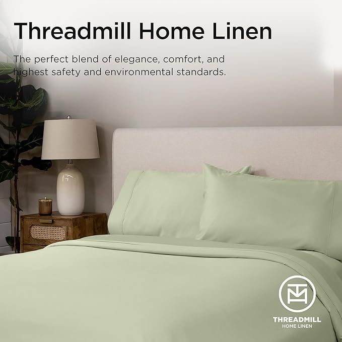 Threadmill Luxury Supima Cotton Sheets, Luxury 1200 Thread Count Soft 100% Cotton Sheets for Queen Size Bed, 4 Pc Sage Green Bed Sheets Queen Set, 5-Star Hotel Quality Deep Pocket Bed Sheets Set