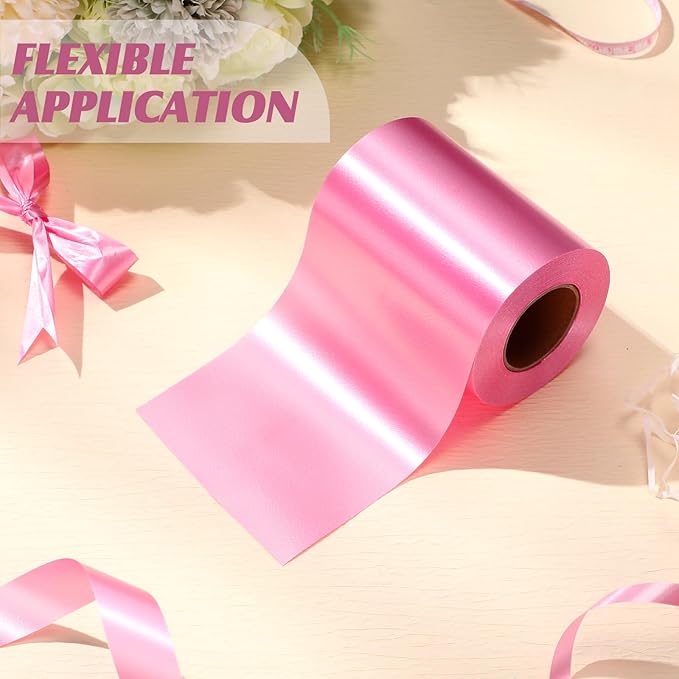 Syhood Outdoor Leaf Ribbon Floral Satin Ribbon for Crafts Aspidistra Waterproof Holiday Outdoor Decoration(4 Inch X 30 Yards,Pink)