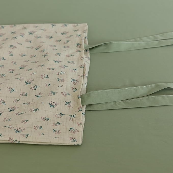 VM VOUGEMARKET Queen Comforter Set Green Floral Prints,Cottagecore Blooming Bedding Set,1 Down Alternative with 2 Bowknot Pillowcases for All Seasons-90 x90