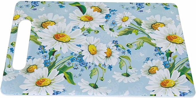 Bright Floral Cutting Board White Blue Flower Chrysanthemum Grip Handle Chopping Boards Cutting Board for Kitchen Plastic 16" x 10" x 0.24"