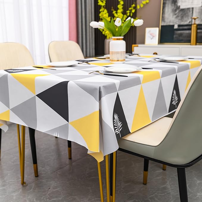Rectangle Table Cloth,100% Waterproof Tablecloth Oil Proof Spill Proof Vinyl Table Cloth, Wipe Clean Plastic Table Cover for Dining, Camping, Indoor and Outdoor 54" x 84",Triangle