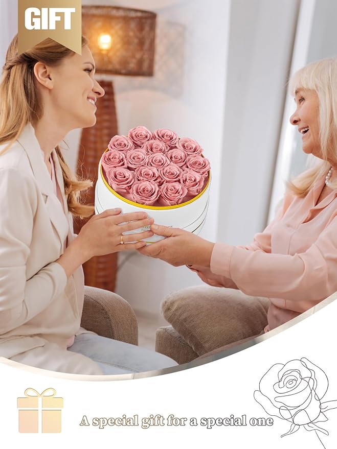 Preserved Roses Forever Flowers Real Roses in a Box Mother's Day Birthday Flowers for Her Mom Women Wife Valentine's Day, 16 Dusty Pink Roses