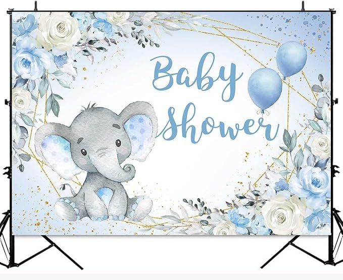 Elephant Baby Shower Backdrop Blue Flower It's A Boy Elephant Baby Shower Party Decoration Photography Background Little Peanut Cake Table Banner Photoshoot Supplies 5x3ft