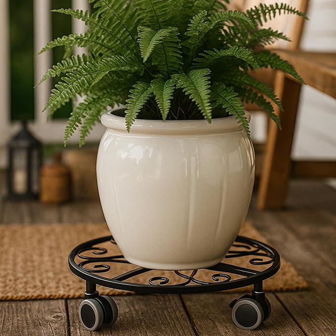 5 Pack Plant Caddy with Wheels Heavy Duty 11.8 Inches Metal Plant Stand with Wheels Plant Dolly Rolling Plant Stand Plant Roller with Casters for Indoor and Outdoor (5, Black)
