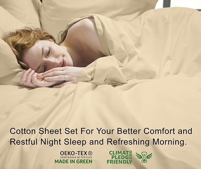 RUVANTI 100% Cotton Twin XL Sheet Sets, 3 Pieces, Soft & Breathable Percale Weave Bedding, Deep Pocket 16", Hotel Standard, Crisp Cool Feel, Durable, Perfect Size Dyed Sheets, Beige