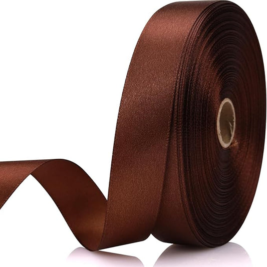 7/8 Inch 60 Yards Brown Satin Craft Ribbon-Single Face Polyester Ribbon for Handmade Roses,Gift Wrapping,Timeless Flower,Bouquets,Wedding and Party Decoration