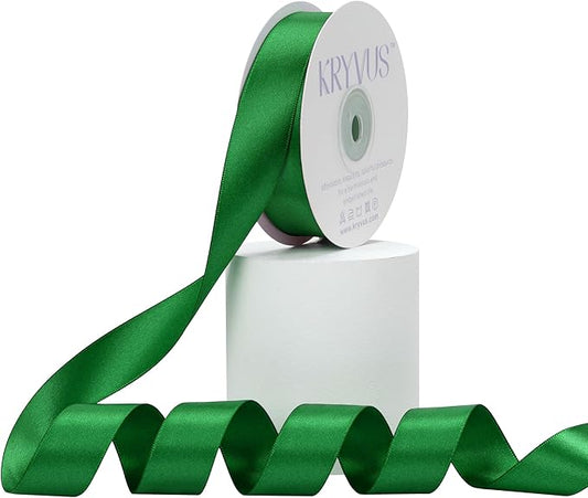Green Satin Ribbon, Double Faced 7/8 Inch X 25 Yards Green Ribbon, Premium Satin Ribbon for Gift Wrapping, Crafts, Hair Bow Making, Sewing, Flower Bouquet, Wedding Party Decor
